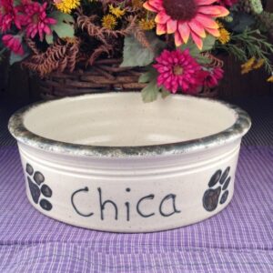One of a kind Custom Handmade Pottery Large Personalized Pet Dish