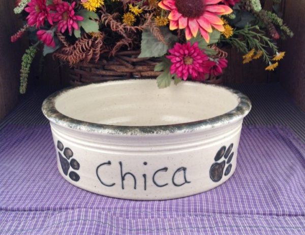 One of a kind Custom Handmade Pottery Large Personalized Pet Dish